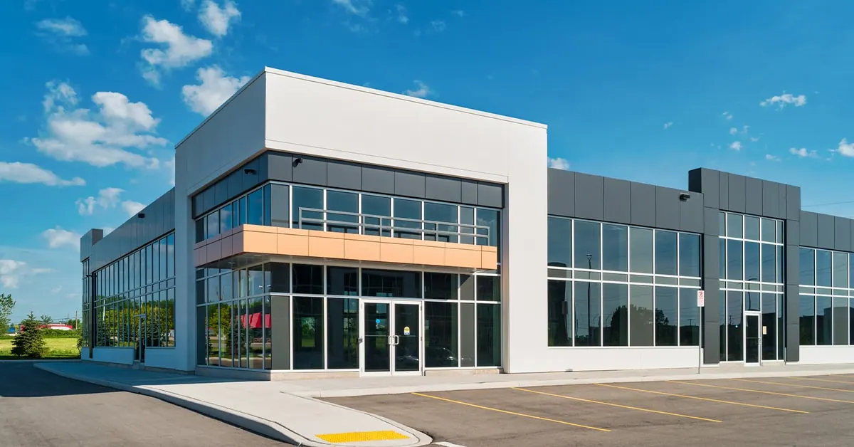 Commercial building with large windows