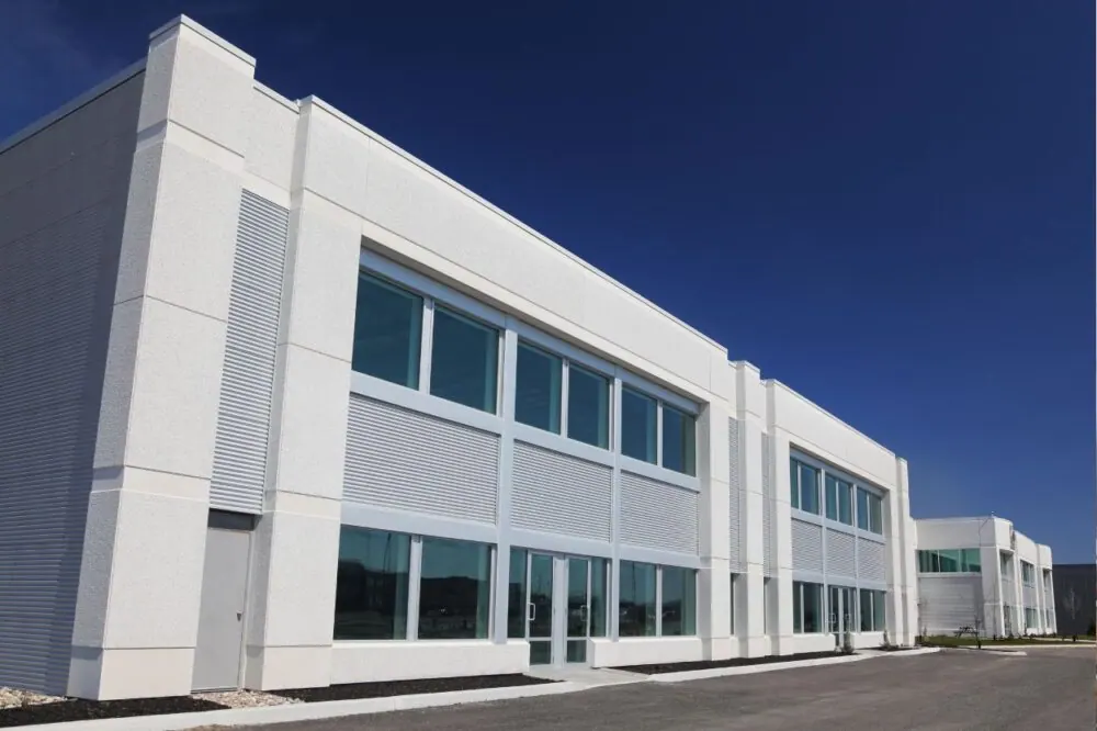 Commercial office building with tinted windows