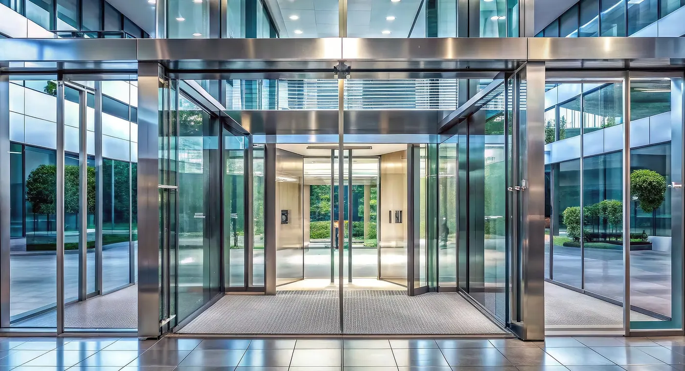 Glass Entry Doors with office window film in Sydney